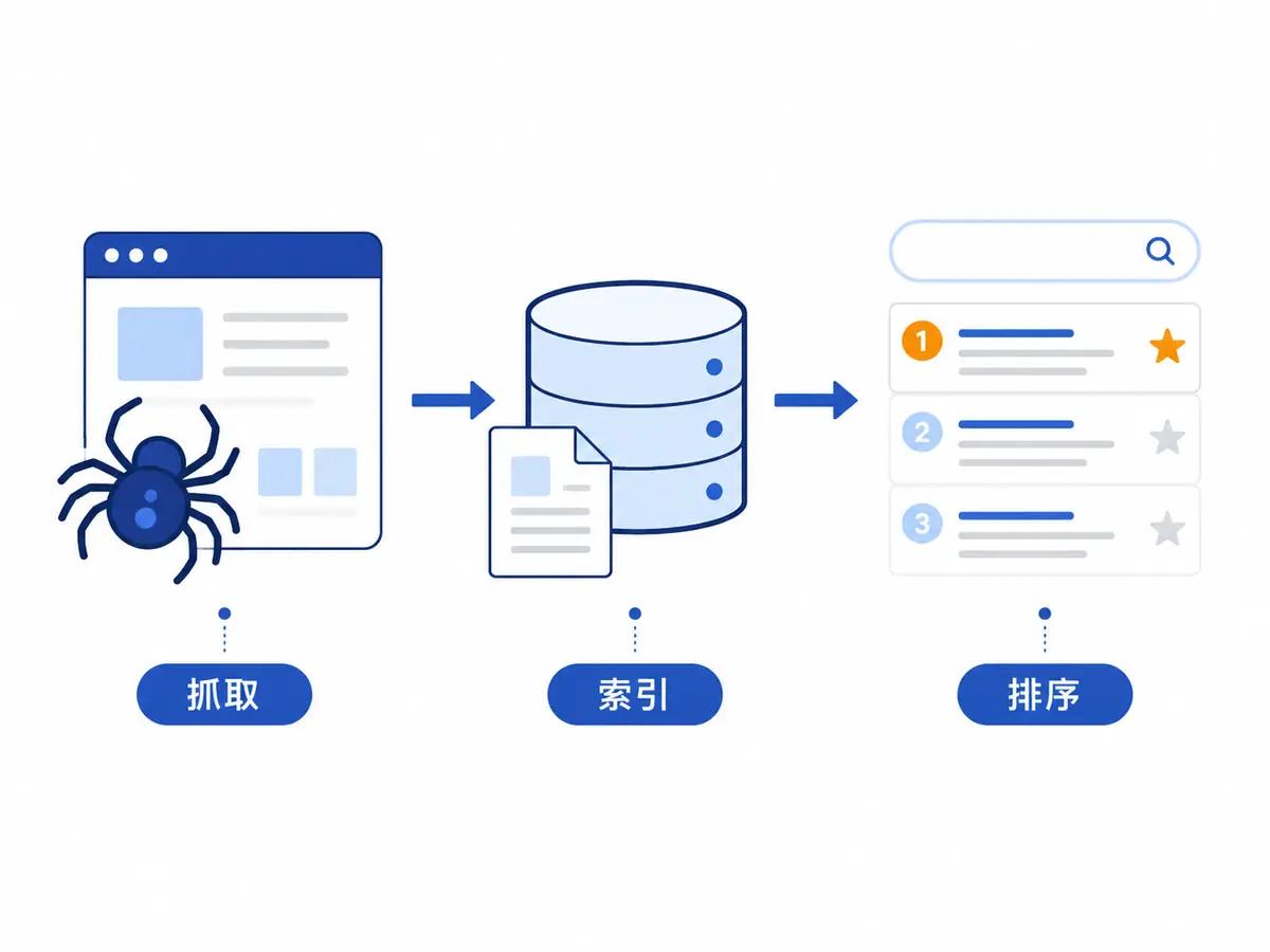 搜索引擎抓取、索引和排序流程示意图